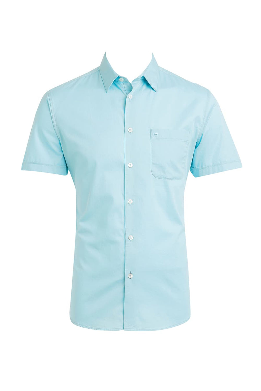 BASICS SLIM FIT STREAM AQUA COTTON TWILL HALFSLEEVES SHIRT