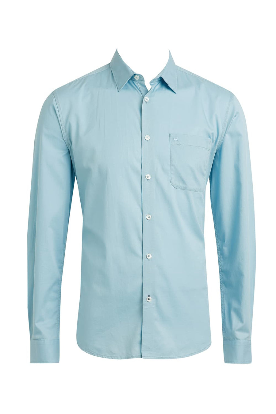 BASICS SLIM FIT STREAM AQUA COTTON TWILL SHIRT