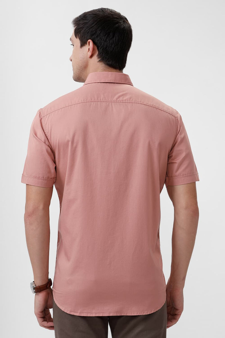 BASICS SLIM FIT WITHERED PINK COTTON TWILL HALFSLEEVES SHIRT