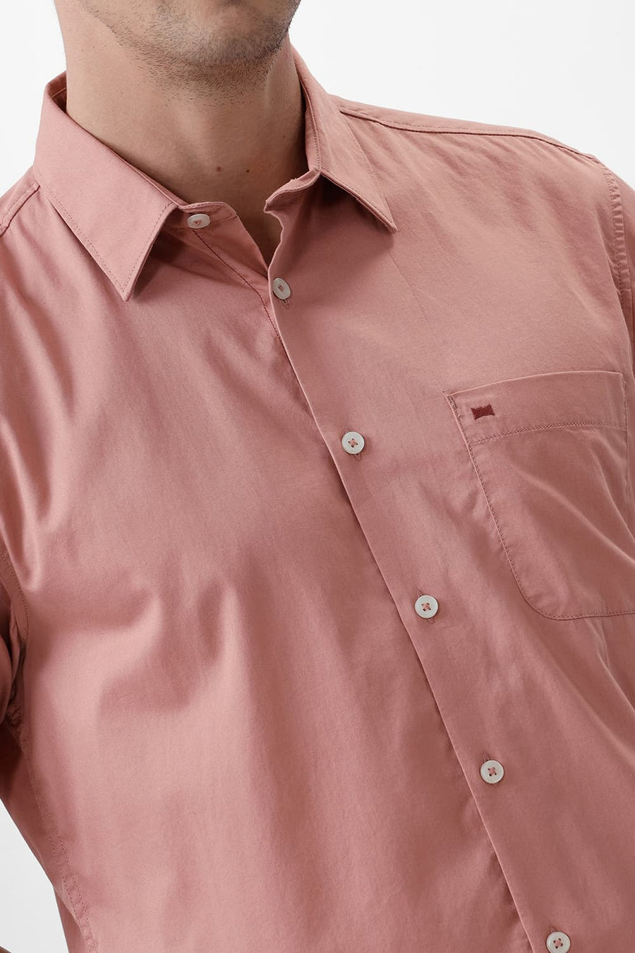 BASICS SLIM FIT WITHERED PINK COTTON TWILL HALFSLEEVES SHIRT