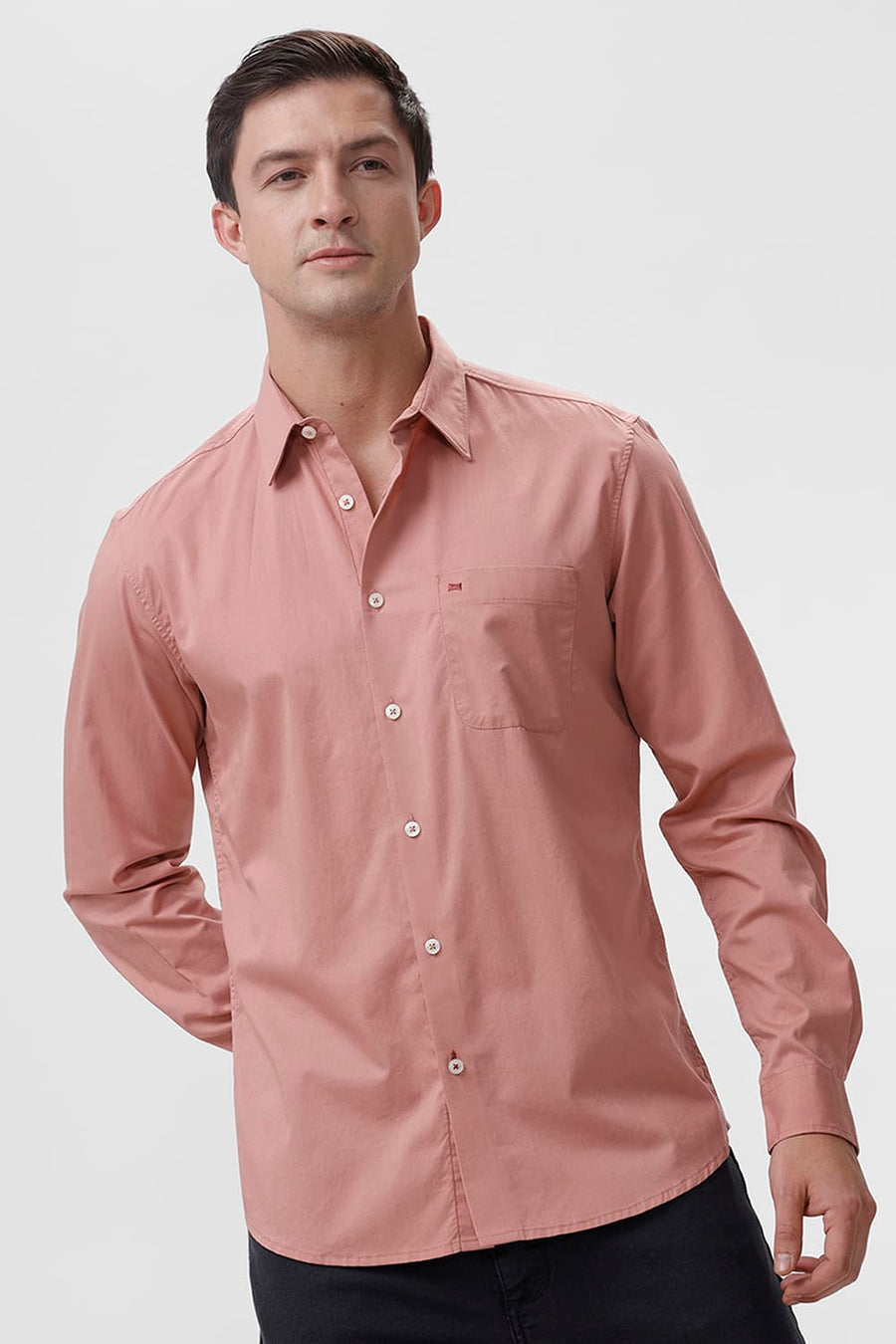 BASICS SLIM FIT WITHERED PINK COTTON TWILL SHIRT