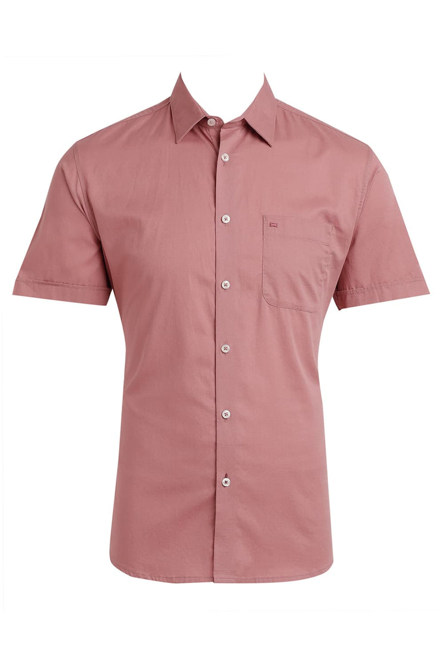 BASICS SLIM FIT WITHERED PINK COTTON TWILL HALFSLEEVES SHIRT
