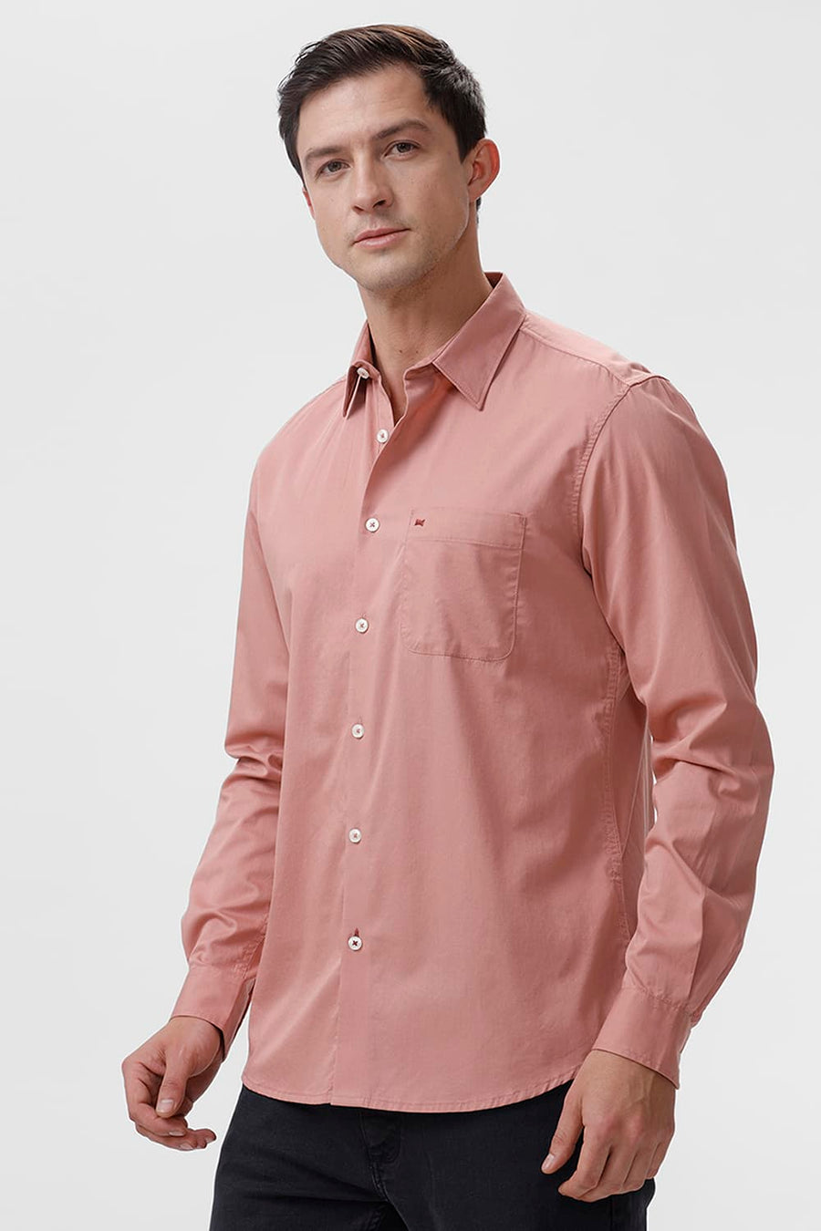 BASICS SLIM FIT WITHERED PINK COTTON TWILL SHIRT