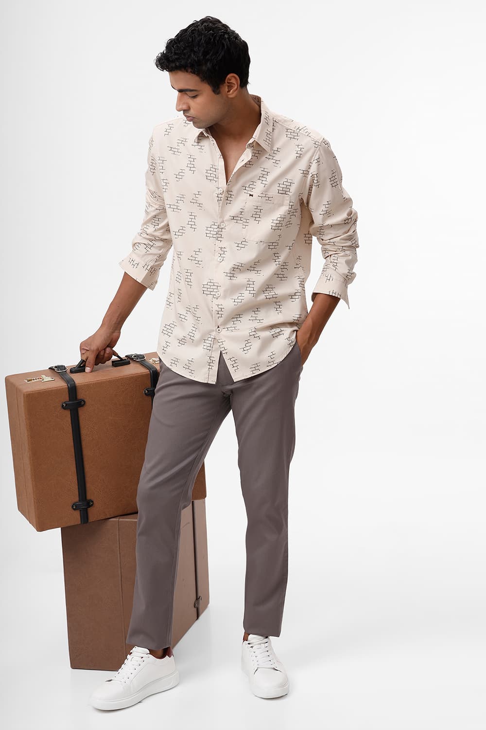 SLIM FIT COTTON TWILL PRINTED SHIRT