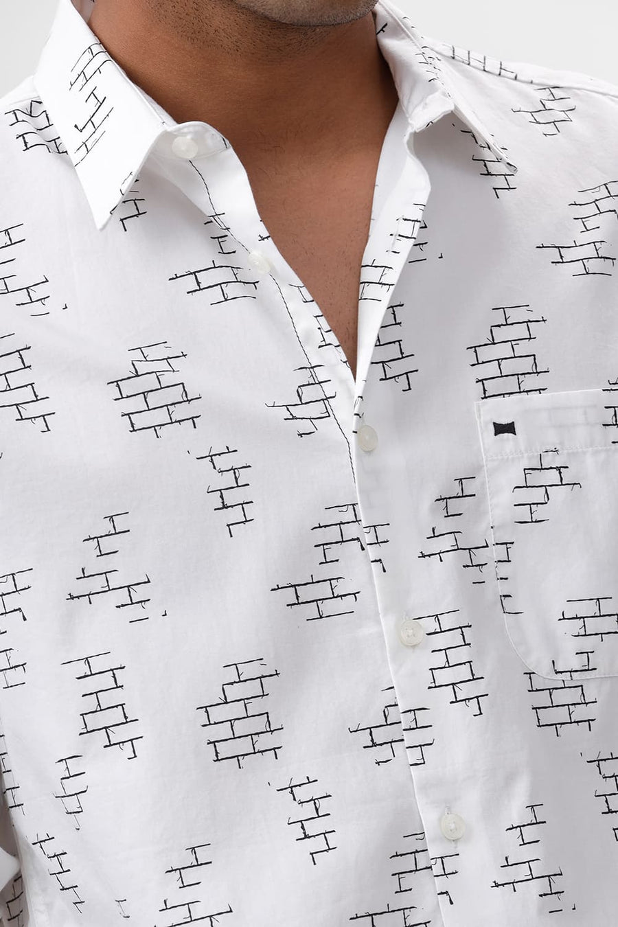 BASICS SLIM FIT CLOUD WHITE COTTON TWILL PRINTED SHIRT