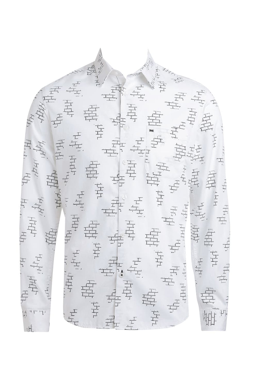 BASICS SLIM FIT CLOUD WHITE COTTON TWILL PRINTED SHIRT