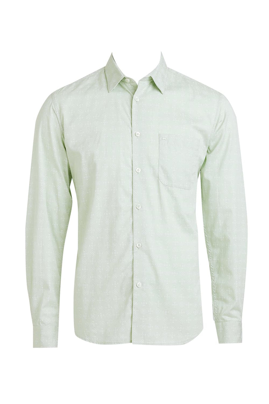 BASICS SLIM FIT CANARY GREEN COTTON TWILL PRINTED SHIRT