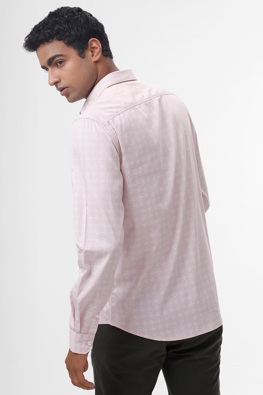 BASICS SLIM FIT CHALK PINK COTTON TWILL PRINTED SHIRT