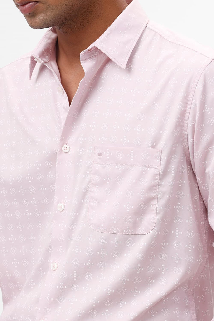 BASICS SLIM FIT CHALK PINK COTTON TWILL PRINTED SHIRT