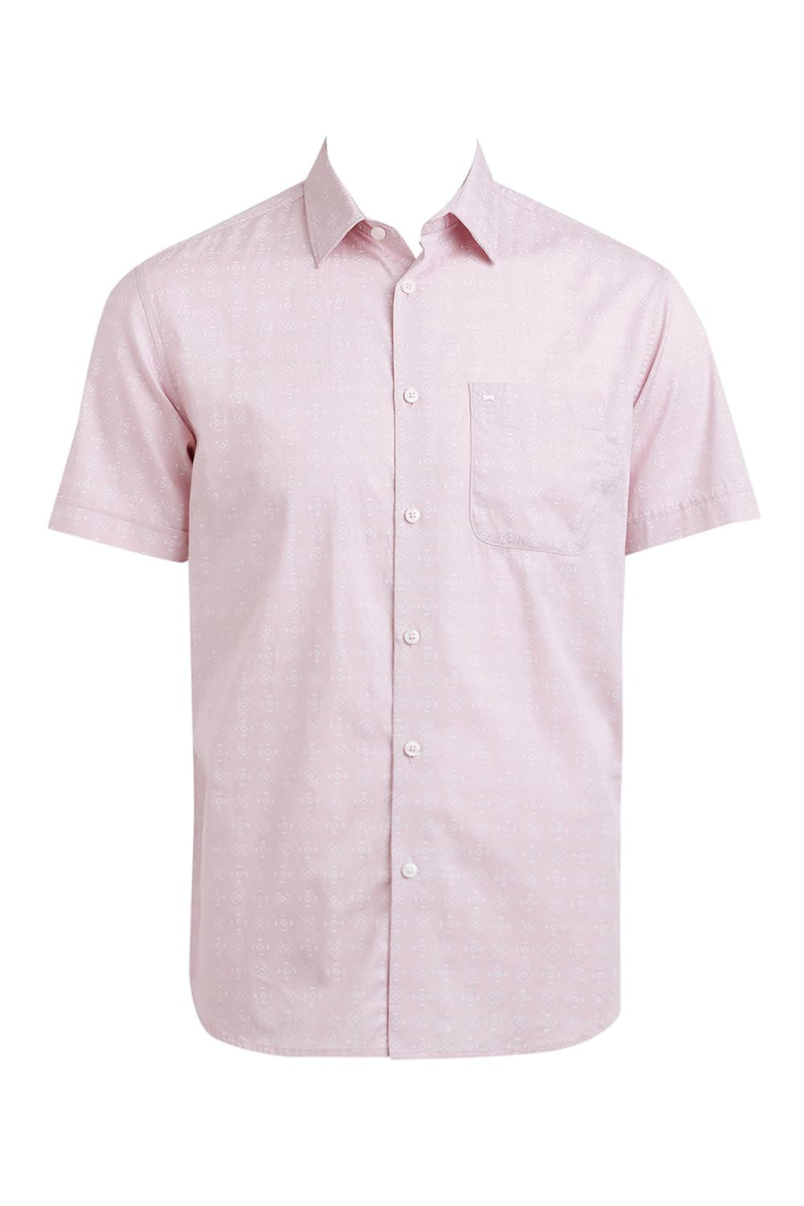 BASICS SLIM FIT CHALK PINK COTTON TWILL PRINTED HALFSLEEVES SHIRT
