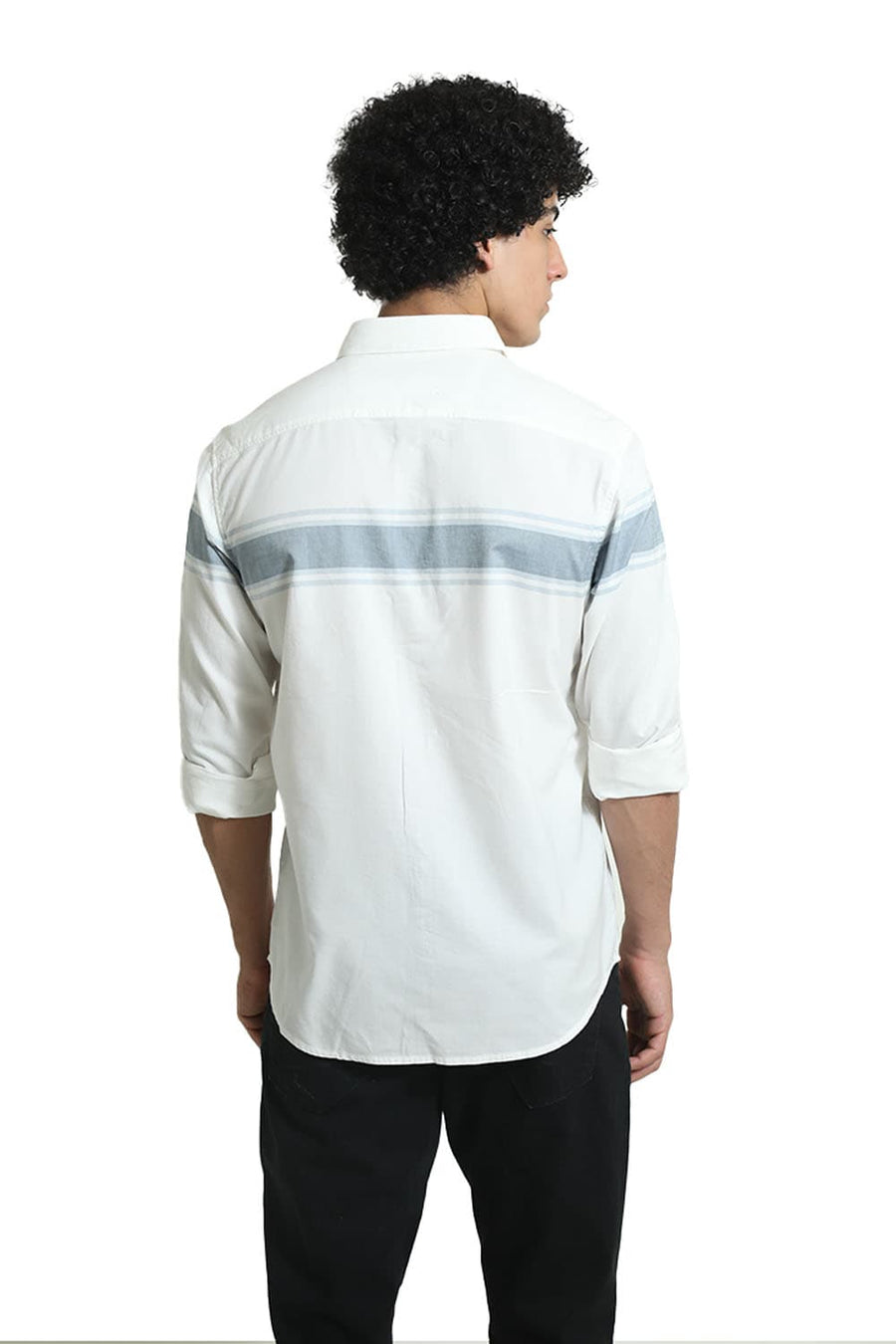 BASICS SLIM FIT AEGEAN GREY COTTON OXFORD STRIPE SHIRT