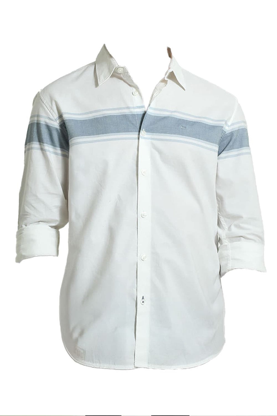 BASICS SLIM FIT AEGEAN GREY COTTON OXFORD STRIPE SHIRT