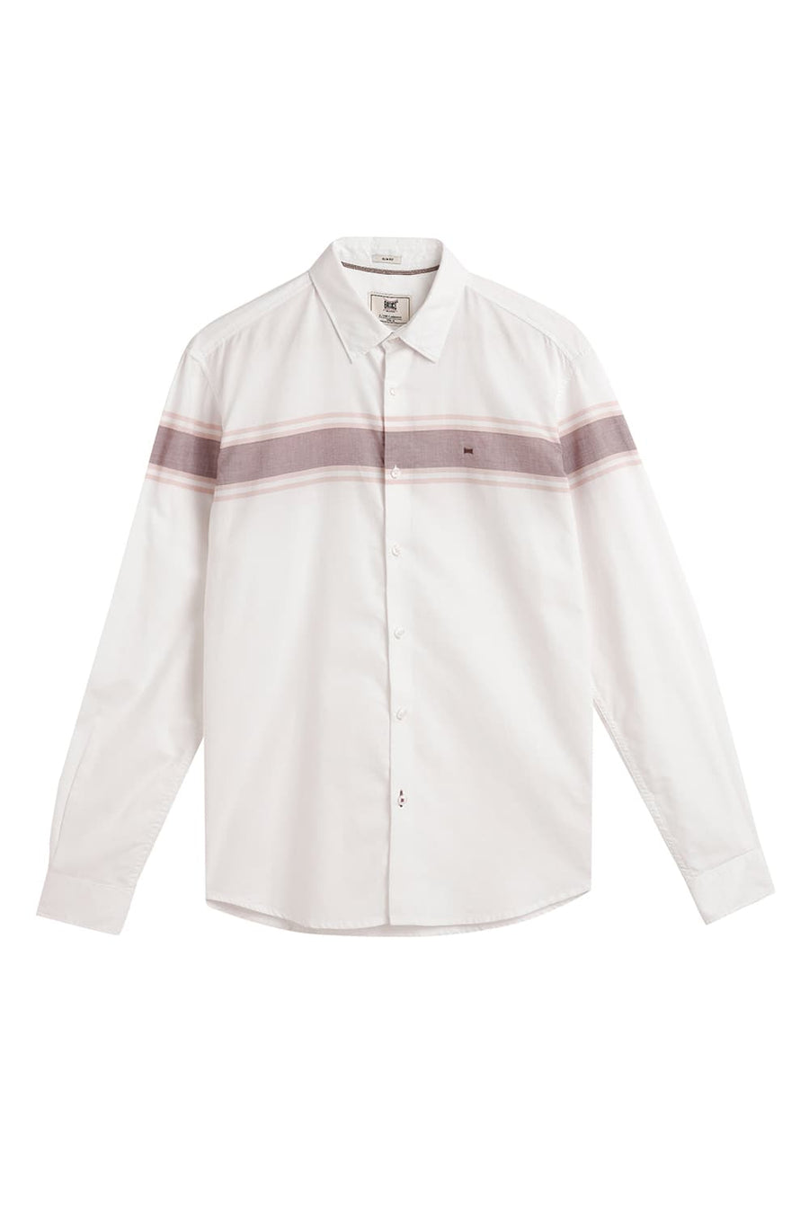BASICS SLIM FIT MUSTANG BROWN COTTON OXFORD STRIPE SHIRT