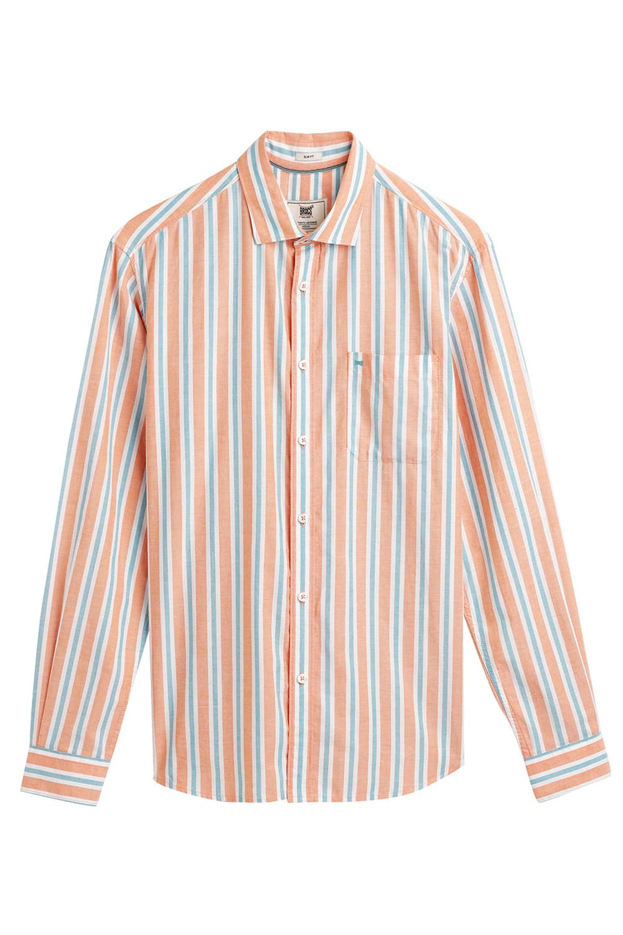 BASICS SLIM FIT APRICOT YELLOW COTTON OXFORD STRIPE SHIRT