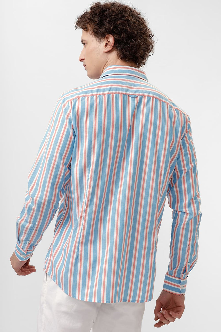 BASICS SLIM FIT BLUE DANUBE COTTON OXFORD STRIPE SHIRT