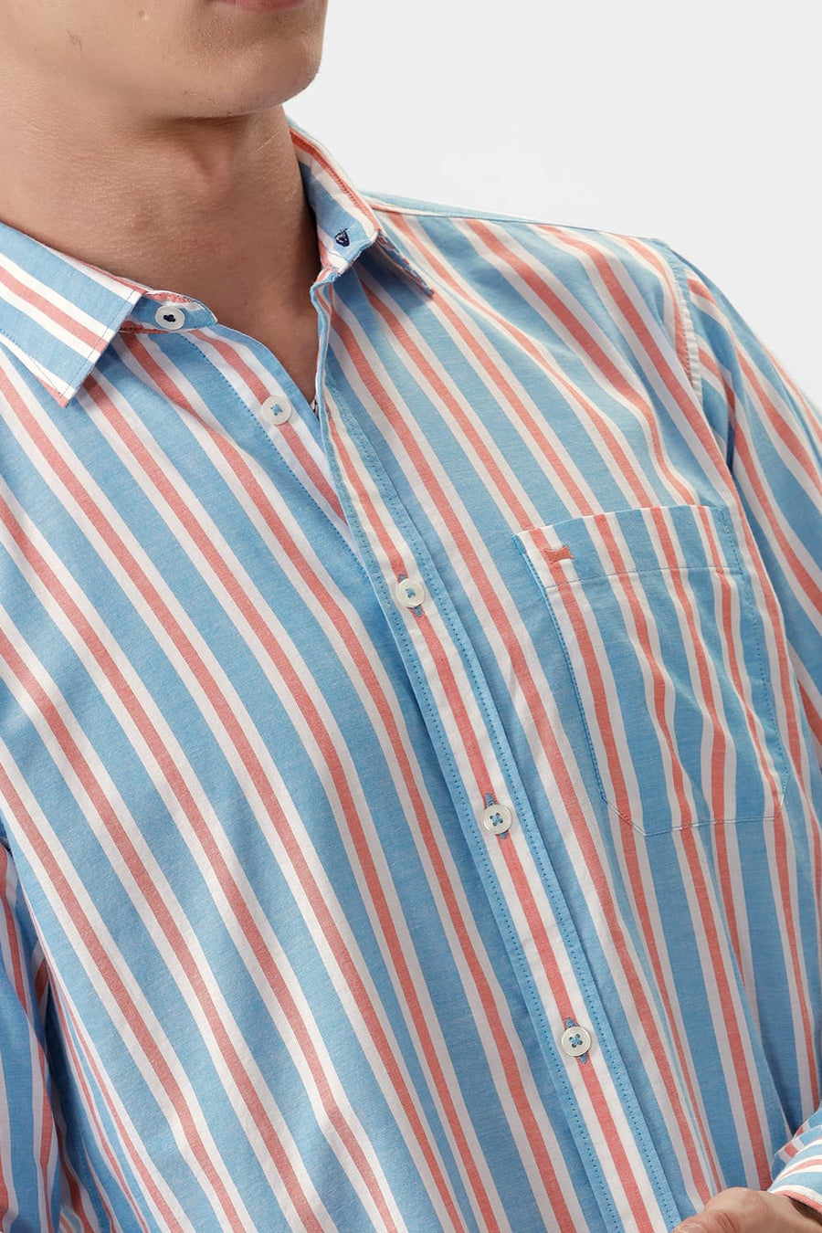 BASICS SLIM FIT BLUE DANUBE COTTON OXFORD STRIPE SHIRT