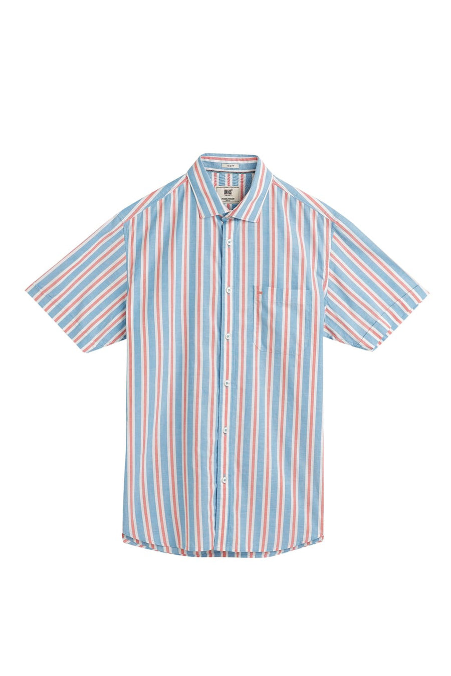 BASICS SLIM FIT BLUE DANUBE COTTON OXFORD STRIPE HALFSLEEVES SHIRT
