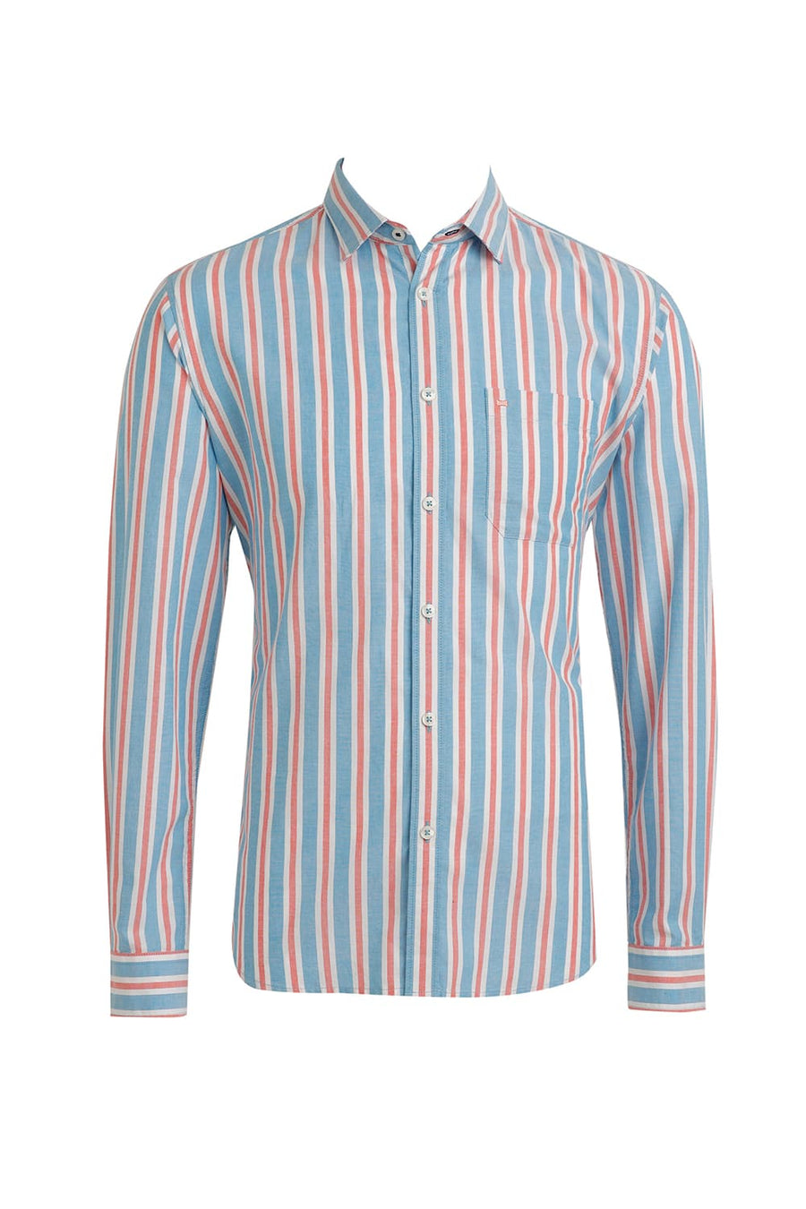 BASICS SLIM FIT BLUE DANUBE COTTON OXFORD STRIPE SHIRT