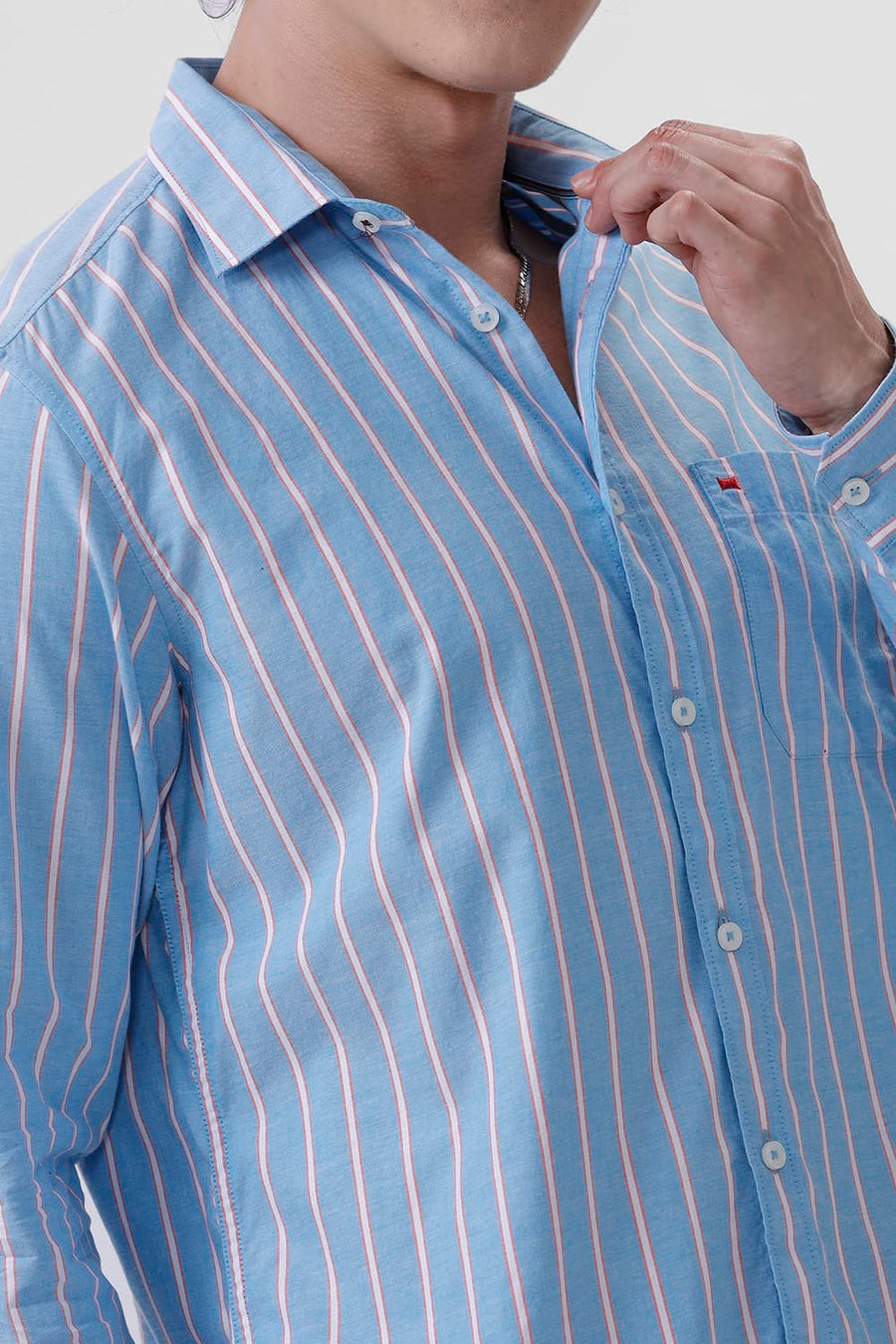 BASICS SLIM FIT JEWEL BLUE COTTON OXFORD STRIPE SHIRT