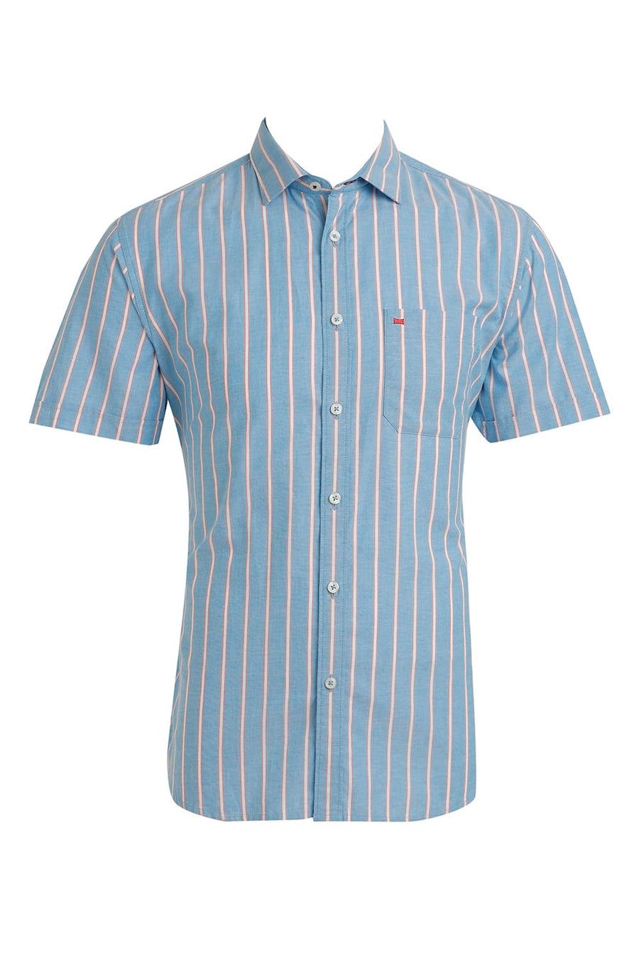 BASICS SLIM FIT JEWEL BLUE COTTON OXFORD STRIPE HALFSLEEVES SHIRT
