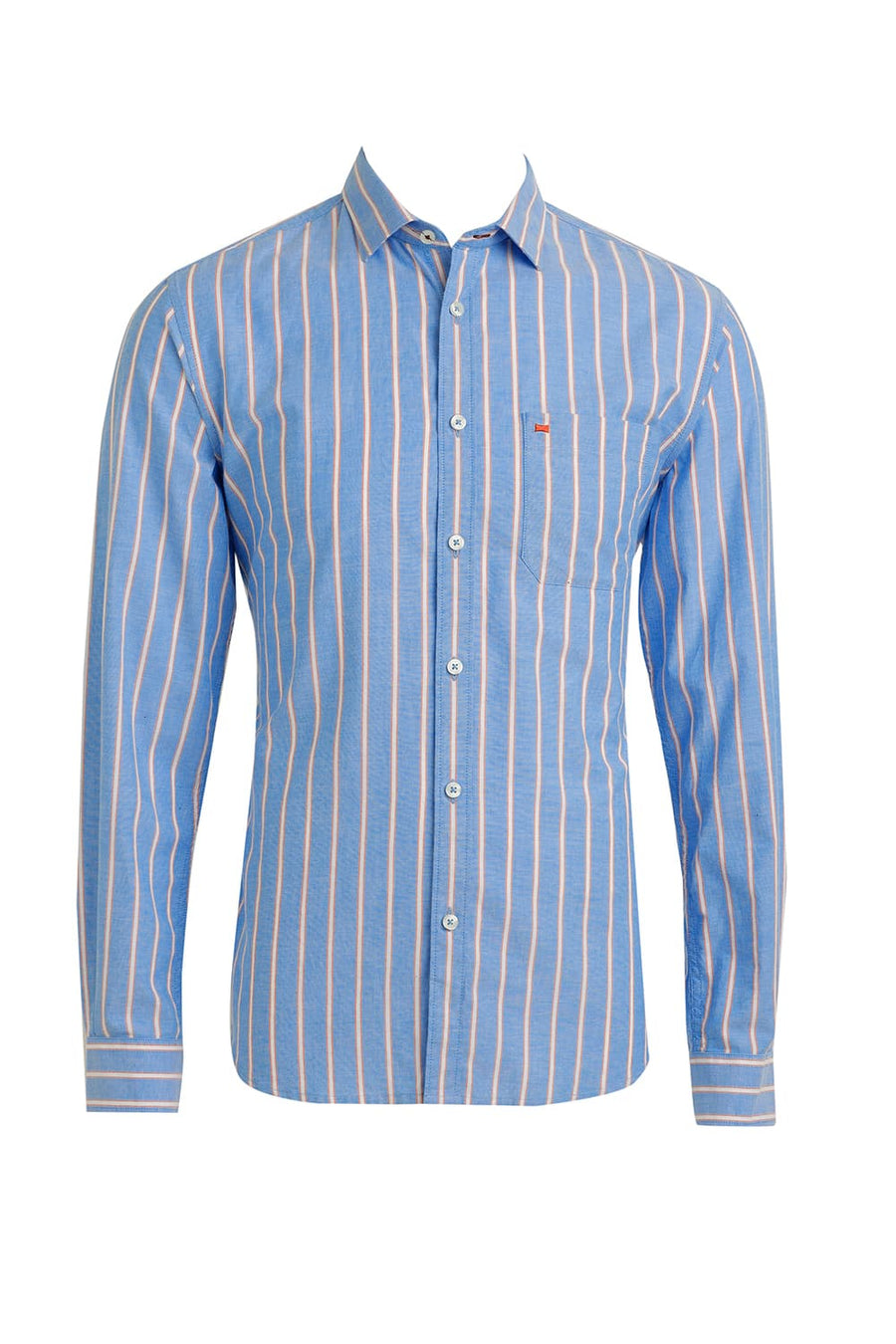 BASICS SLIM FIT JEWEL BLUE COTTON OXFORD STRIPE SHIRT
