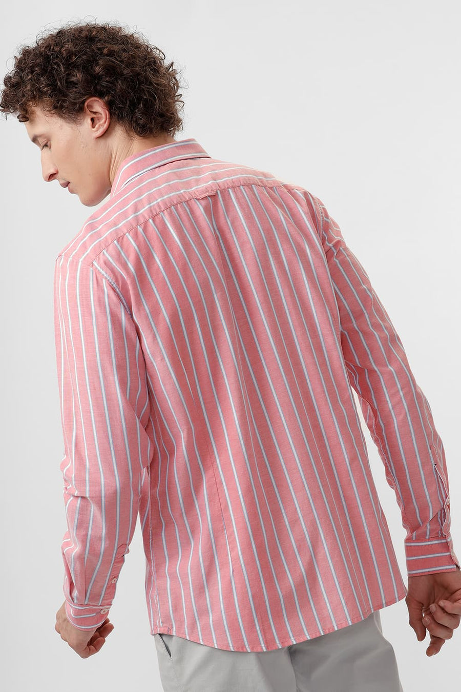 BASICS SLIM FIT PINK BLOSSOM COTTON OXFORD STRIPE SHIRT