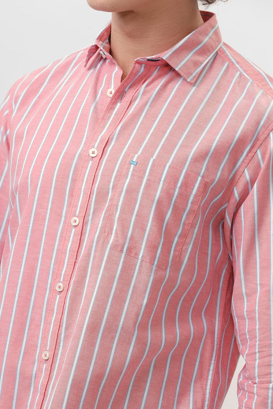 BASICS SLIM FIT PINK BLOSSOM COTTON OXFORD STRIPE SHIRT