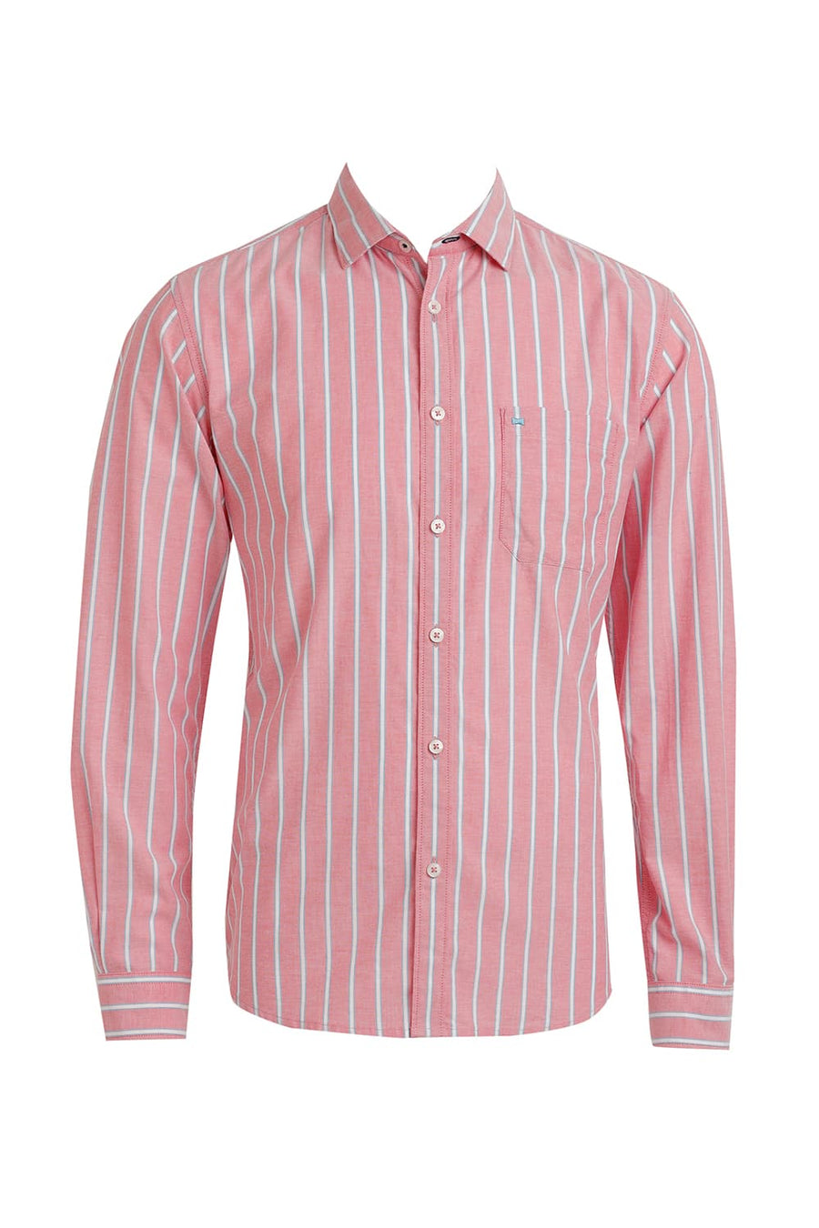 BASICS SLIM FIT PINK BLOSSOM COTTON OXFORD STRIPE SHIRT