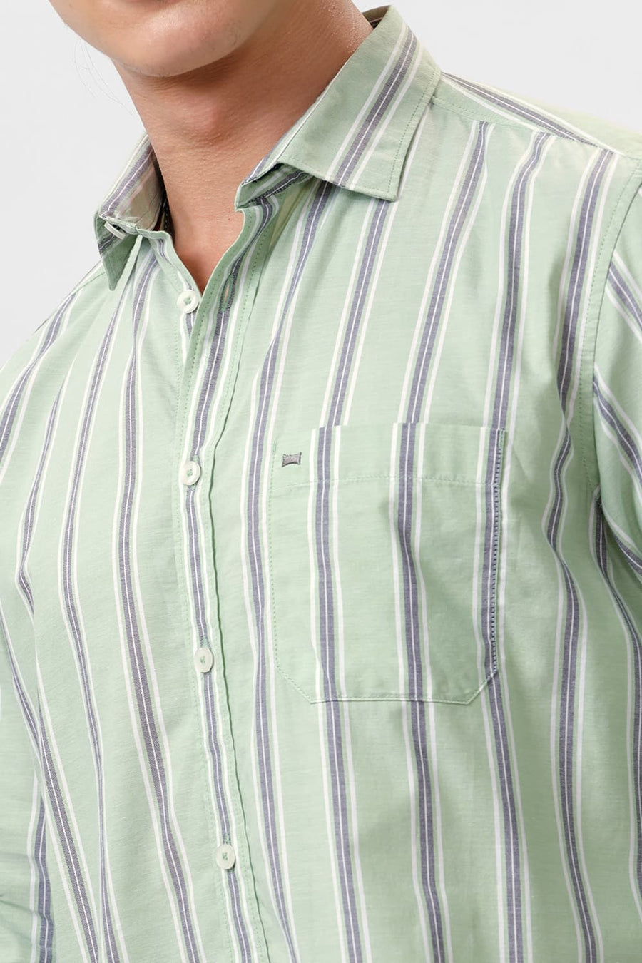 BASICS SLIM FIT ARCADIAN GREEN COTTON OXFORD STRIPE SHIRT