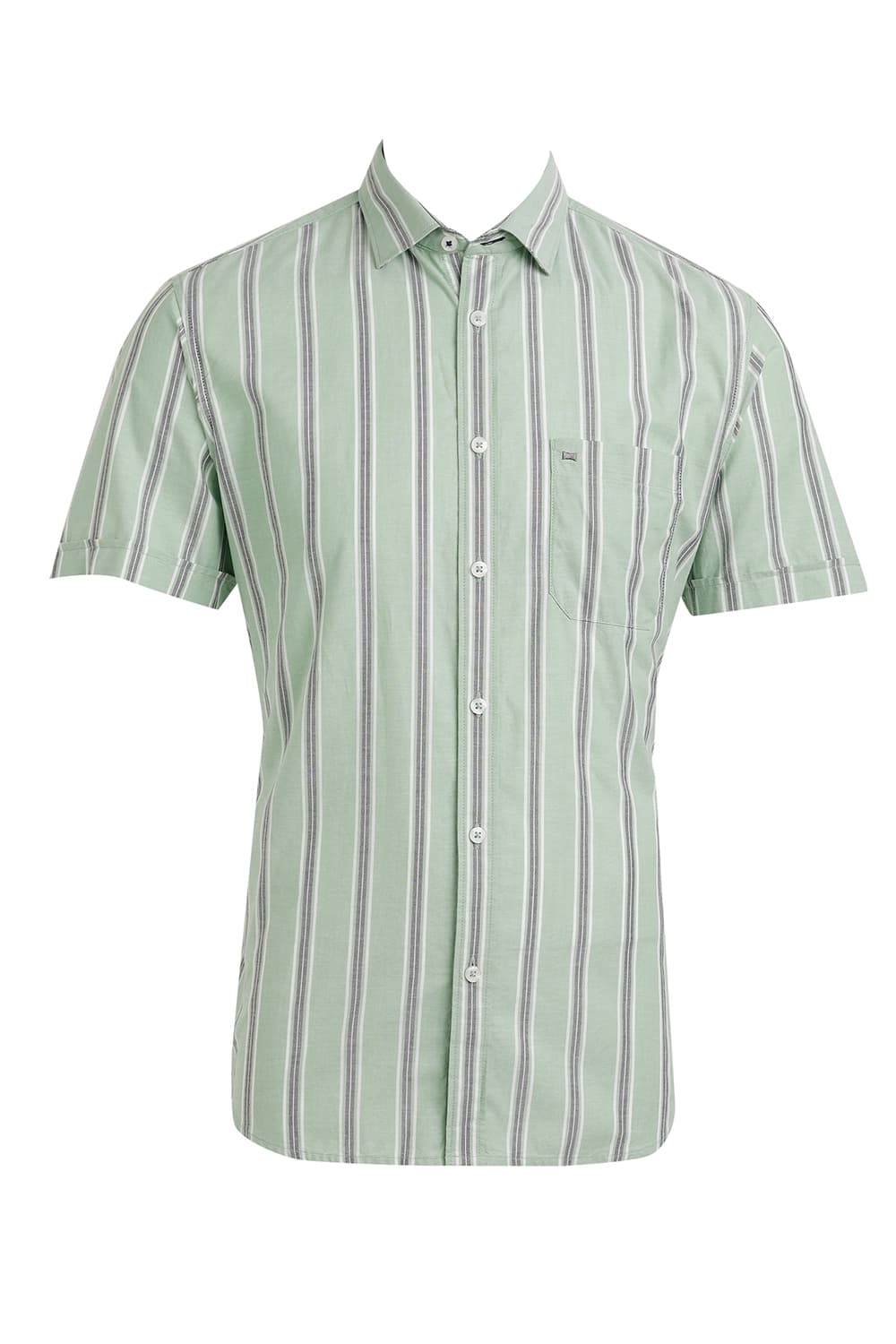 SLIM FIT COTTON OXFORD STRIPE HALFSLEEVES SHIRT