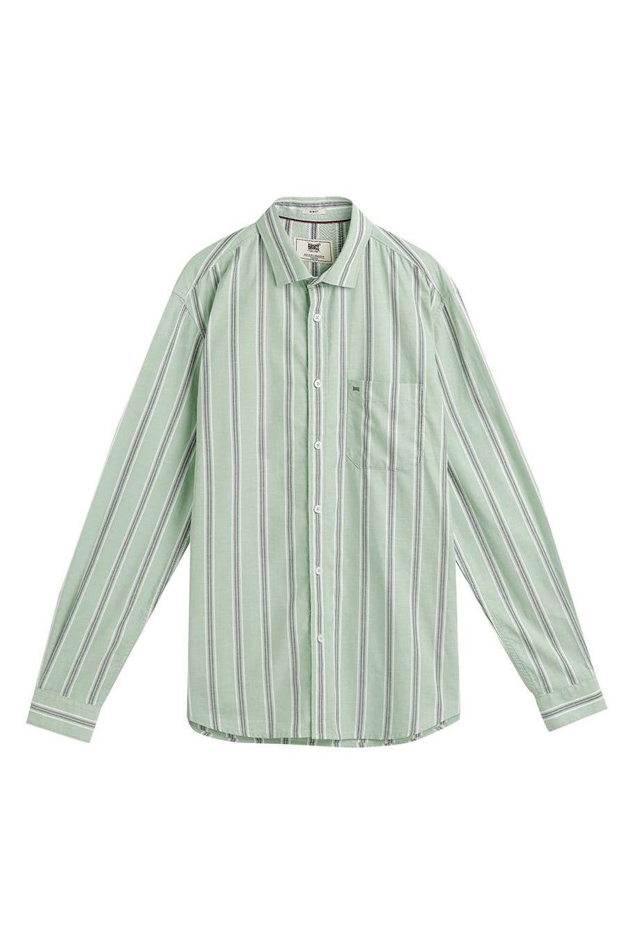 BASICS SLIM FIT ARCADIAN GREEN COTTON OXFORD STRIPE SHIRT