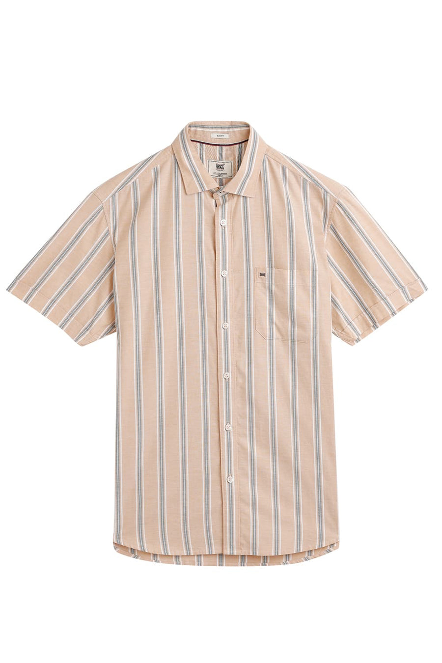 BASICS SLIM FIT CORNSILK YELLOW COTTON OXFORD STRIPE HALFSLEEVES SHIRT