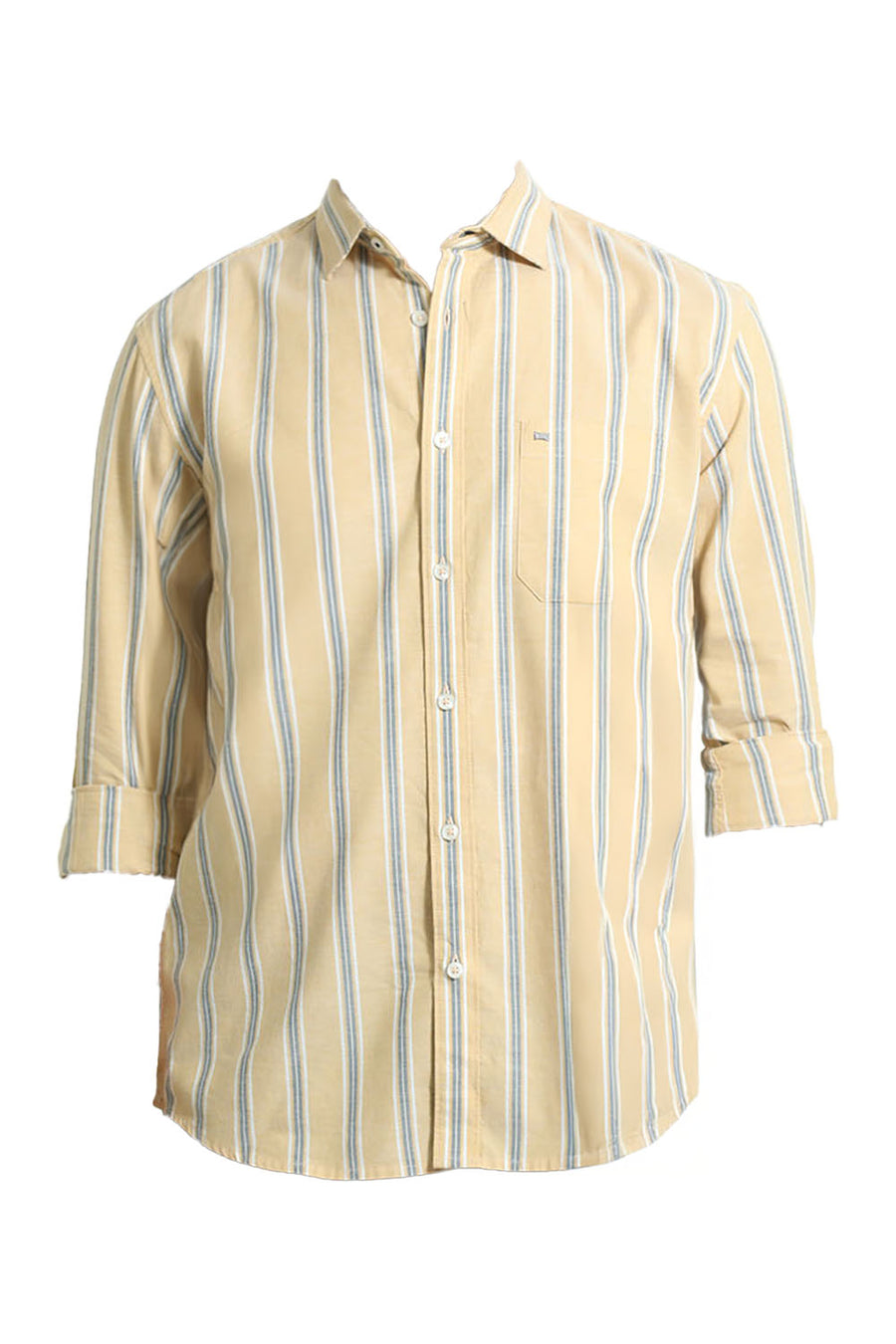BASICS SLIM FIT CORNSILK YELLOW COTTON OXFORD STRIPE SHIRT