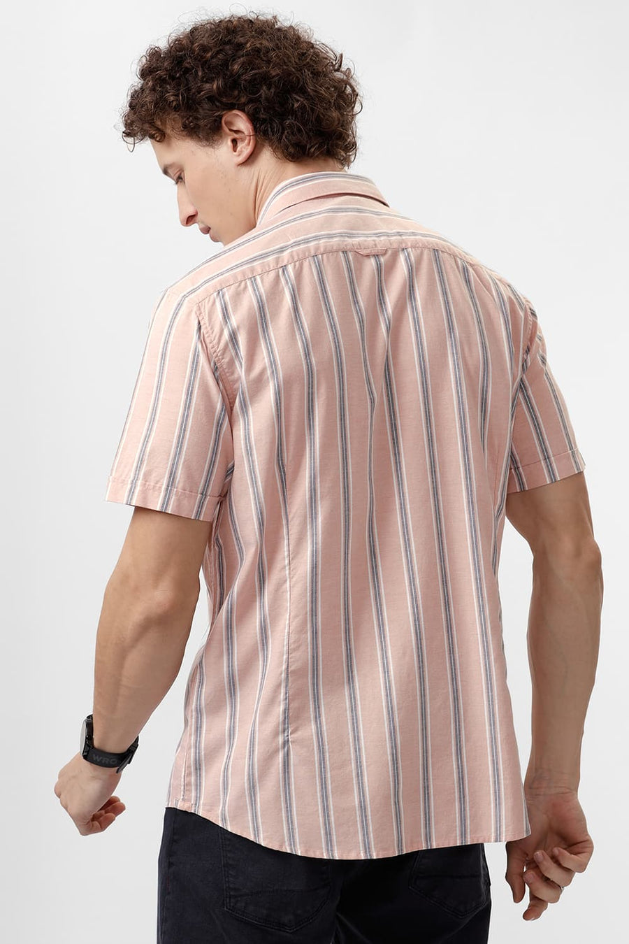 BASICS SLIM FIT ORANGE CLOUD COTTON OXFORD STRIPE SHIRT
