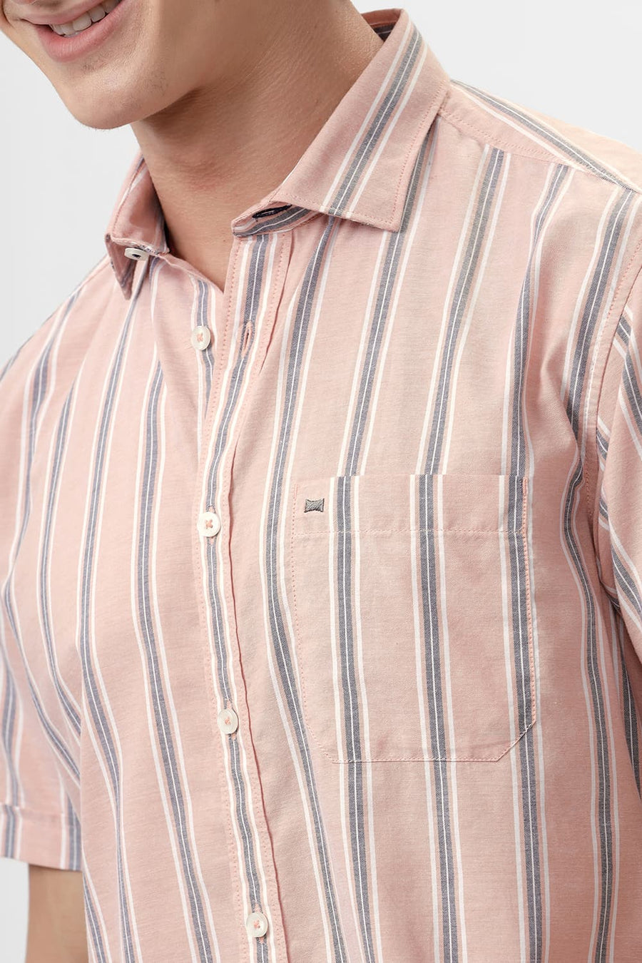 BASICS SLIM FIT ORANGE CLOUD COTTON OXFORD STRIPE SHIRT