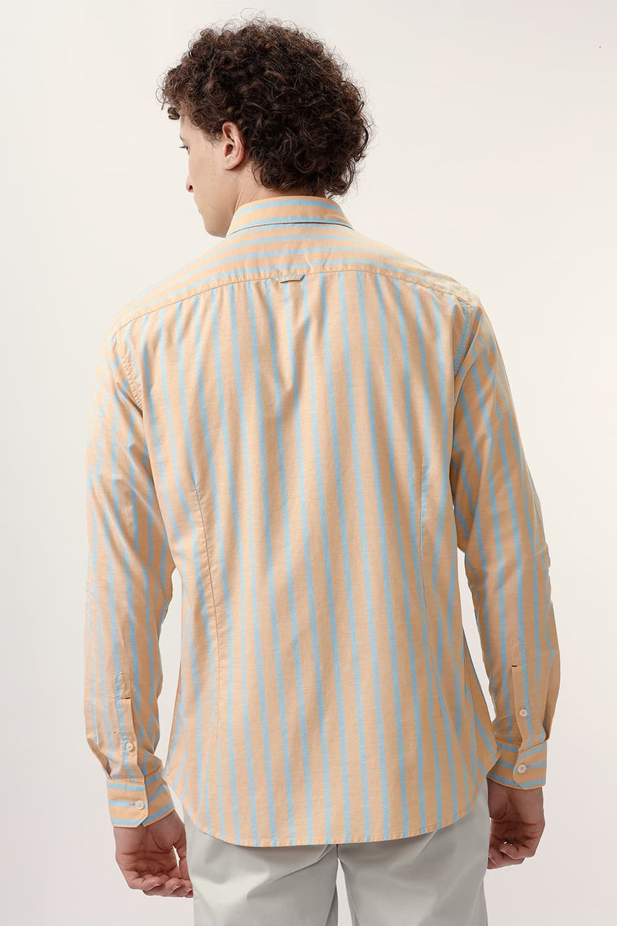 BASICS SLIM FIT CITRUS ORANGE COTTON OXFORD STRIPE SHIRT