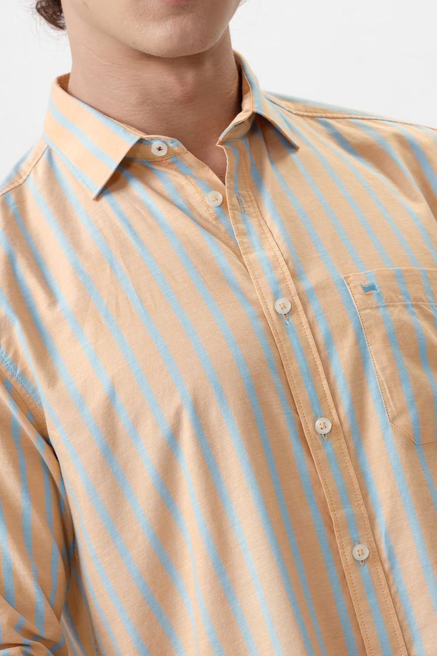 BASICS SLIM FIT CITRUS ORANGE COTTON OXFORD STRIPE SHIRT
