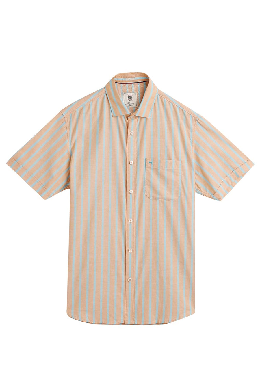 BASICS SLIM FIT CITRUS ORANGE COTTON OXFORD STRIPE HALFSLEEVES SHIRT