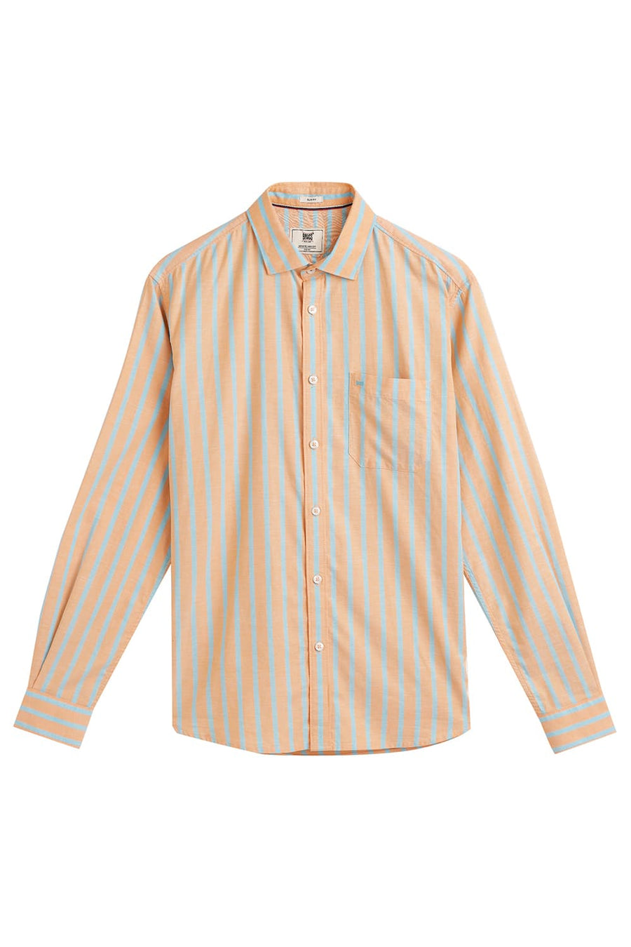 BASICS SLIM FIT CITRUS ORANGE COTTON OXFORD STRIPE SHIRT