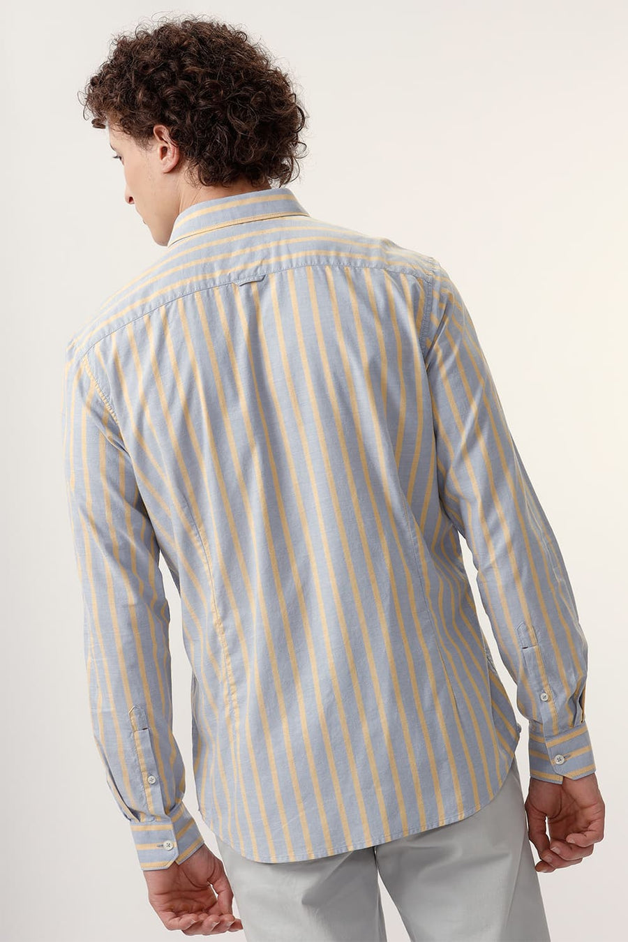 BASICS SLIM FIT DUSK GREY COTTON OXFORD STRIPE SHIRT