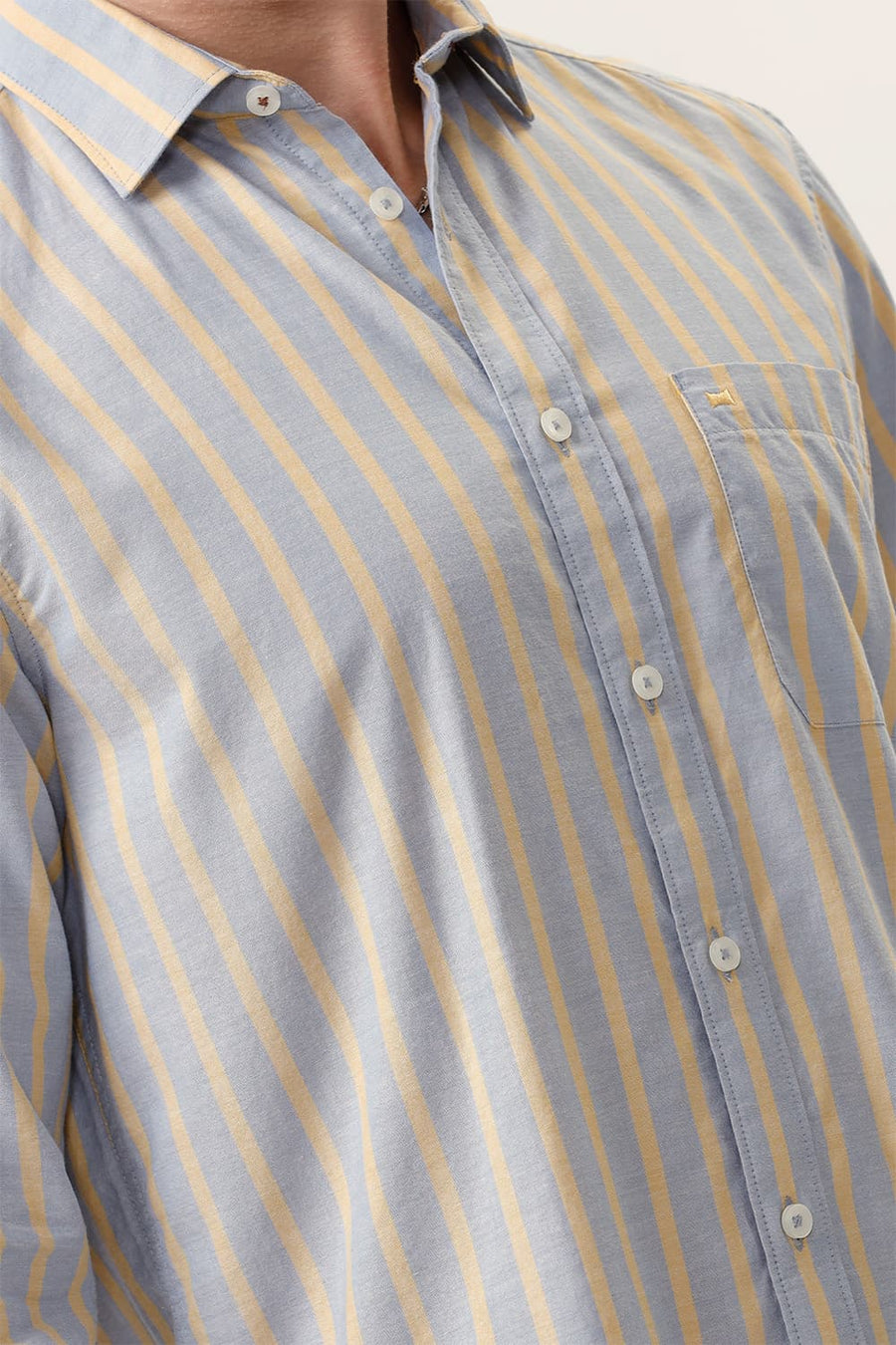 BASICS SLIM FIT DUSK GREY COTTON OXFORD STRIPE SHIRT