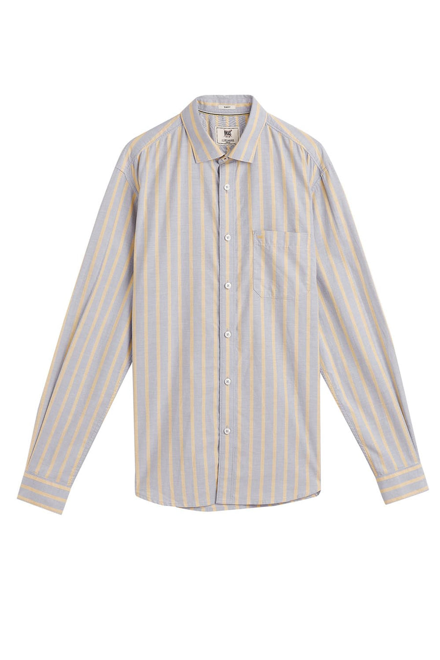BASICS SLIM FIT DUSK GREY COTTON OXFORD STRIPE SHIRT