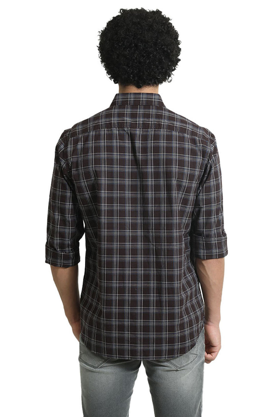 BASICS SLIM FIT PUCE MAROON COTTON CHECKS SHIRT