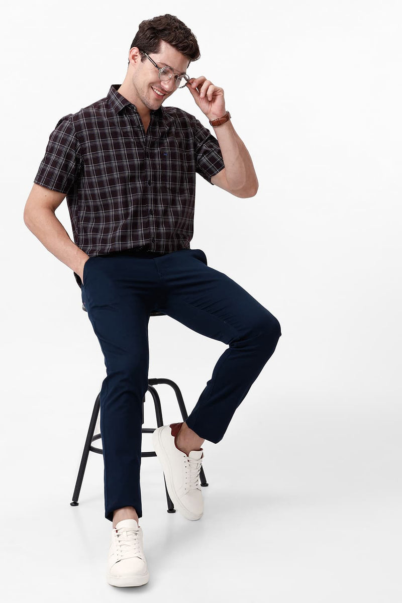 SLIM FIT COTTON CHECKS HALFSLEEVES SHIRT