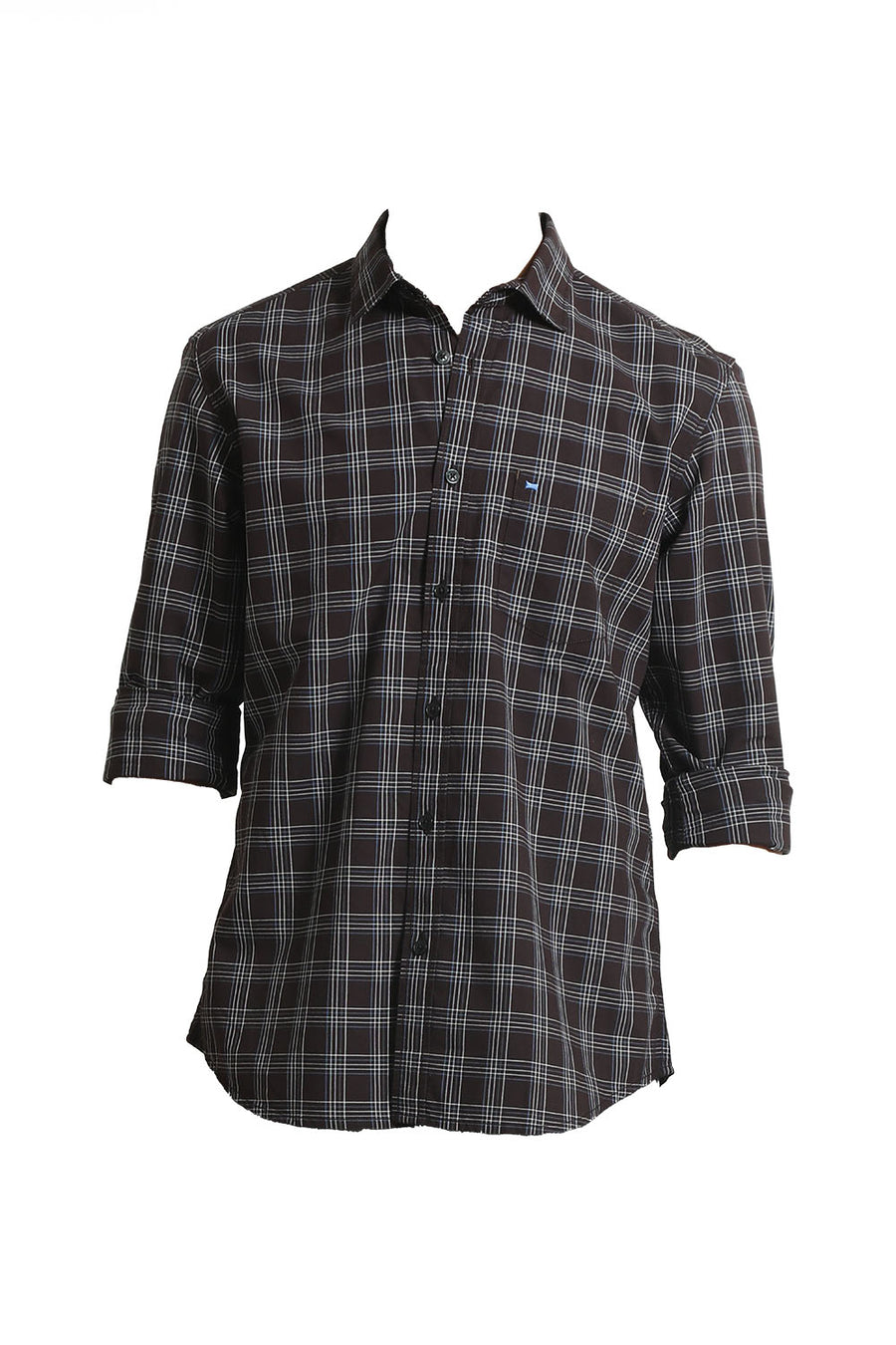 BASICS SLIM FIT PUCE MAROON COTTON CHECKS SHIRT