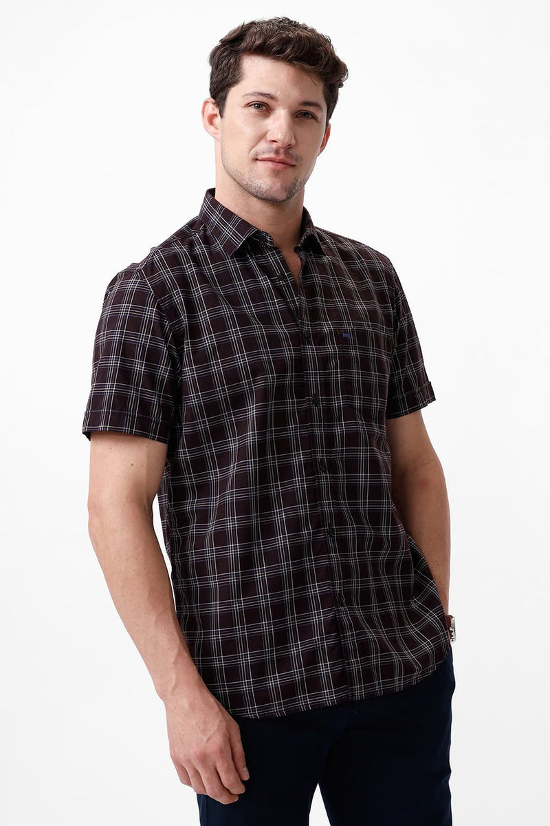SLIM FIT COTTON CHECKS HALFSLEEVES SHIRT
