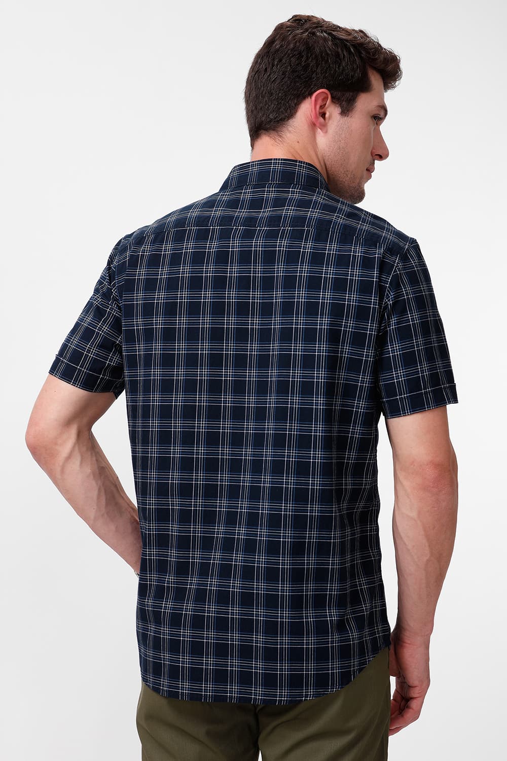 SLIM FIT COTTON CHECKS HALFSLEEVES SHIRT