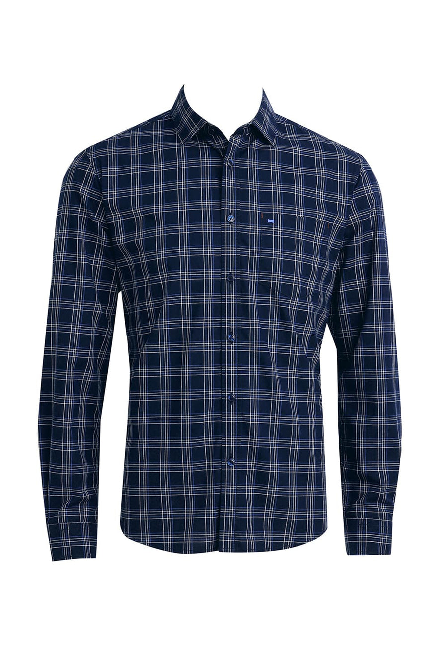 BASICS SLIM FIT NAVY BLUEBERRY COTTON CHECKS SHIRT