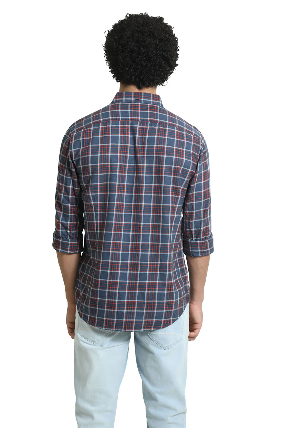 SLIM FIT COTTON MELANGE CHECKS SHIRT