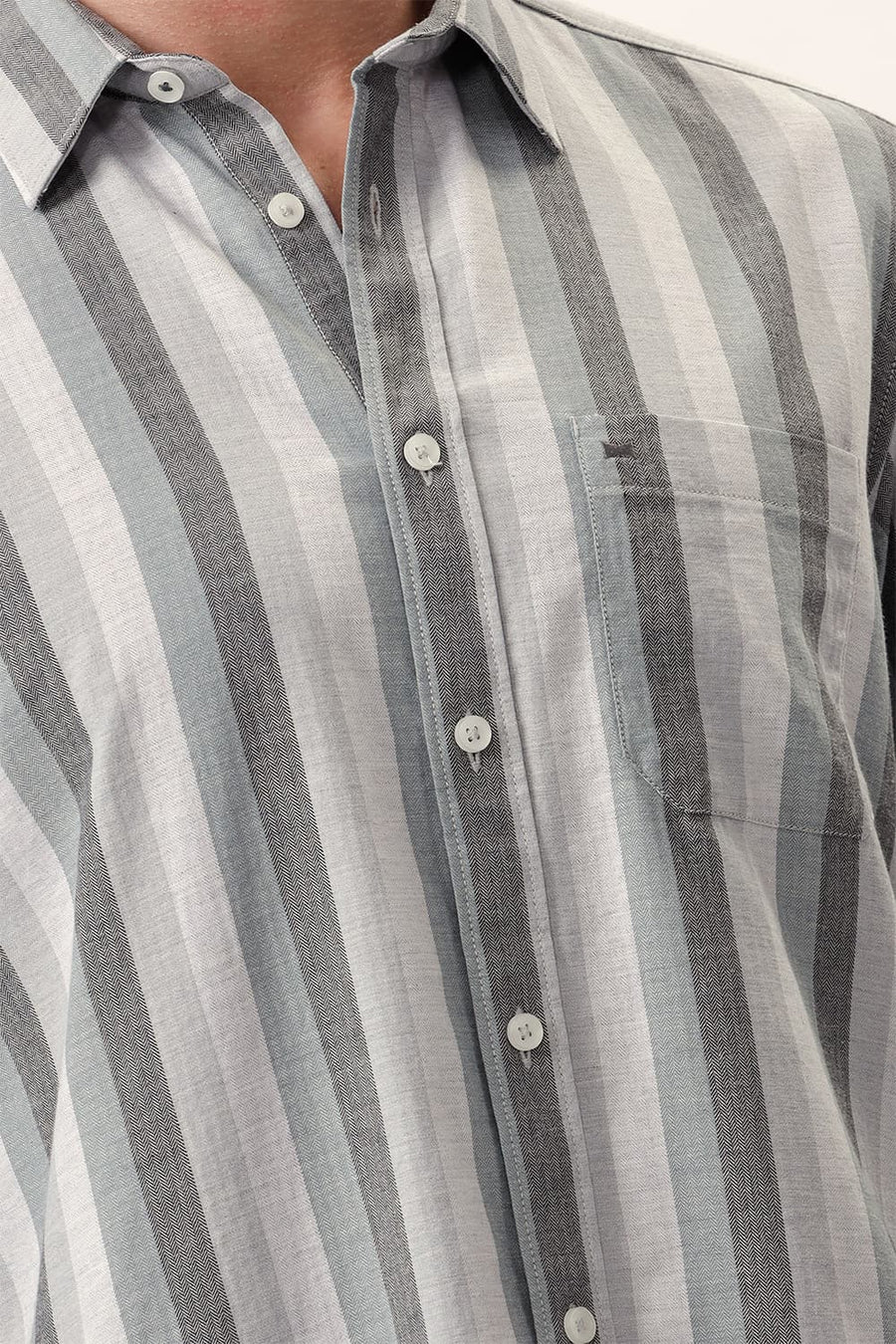 BASICS SLIM FIT ULTIMATE GREY COTTON MELANGE STRIPE SHIRT